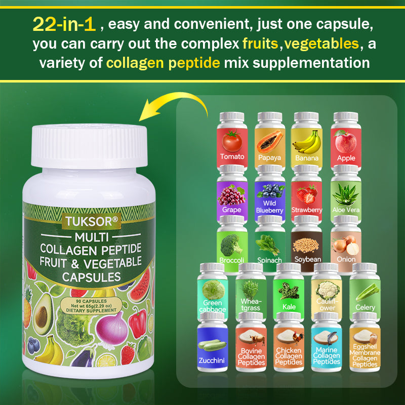 Multi Collagen Peptide Fruit & Vegetable Complex 15 Day Cleanse: Contains collagen peptides and organic fruits and vegetables, vitamins, minerals, fiber and amino acids, skin radiance, gastrointestinal care, detoxification, dietary supplement