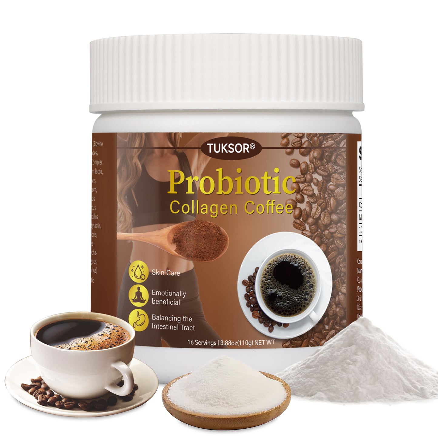 TUKSOR Probiotic Collagen Coffee: The Ultimate Blend of Probiotics, Coffee, and Collagen for Enhanced Skin Elasticity, Hydration, and Revitalization. Ideal for Late Nights, Overtime, and Poor Lifestyle Habits.