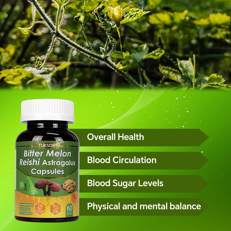 TUKSOR Bitter Melon Reishi Astragalus Capsules: Natural Blood Sugar Support, Immune Booster, Stress Relief, Enhanced Sleep Quality, and Vital Energy Boost