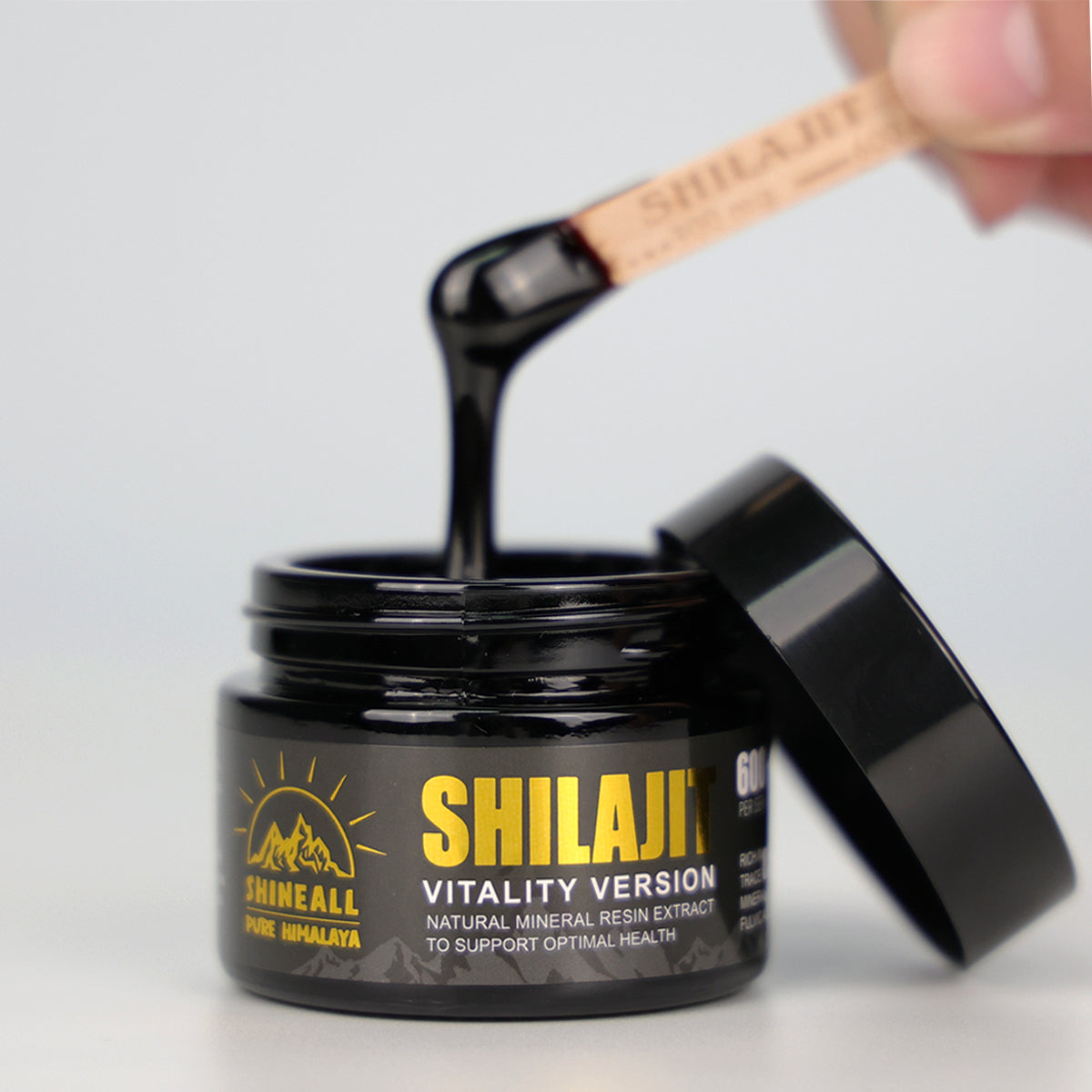 “VITALITY” version of SHILAJIT, with improved SHILAJIT purification technology, rich in trace minerals and fulvic acid, specifically designed to increase vitality, improve concentration, and increase physical performance, for both men and women.