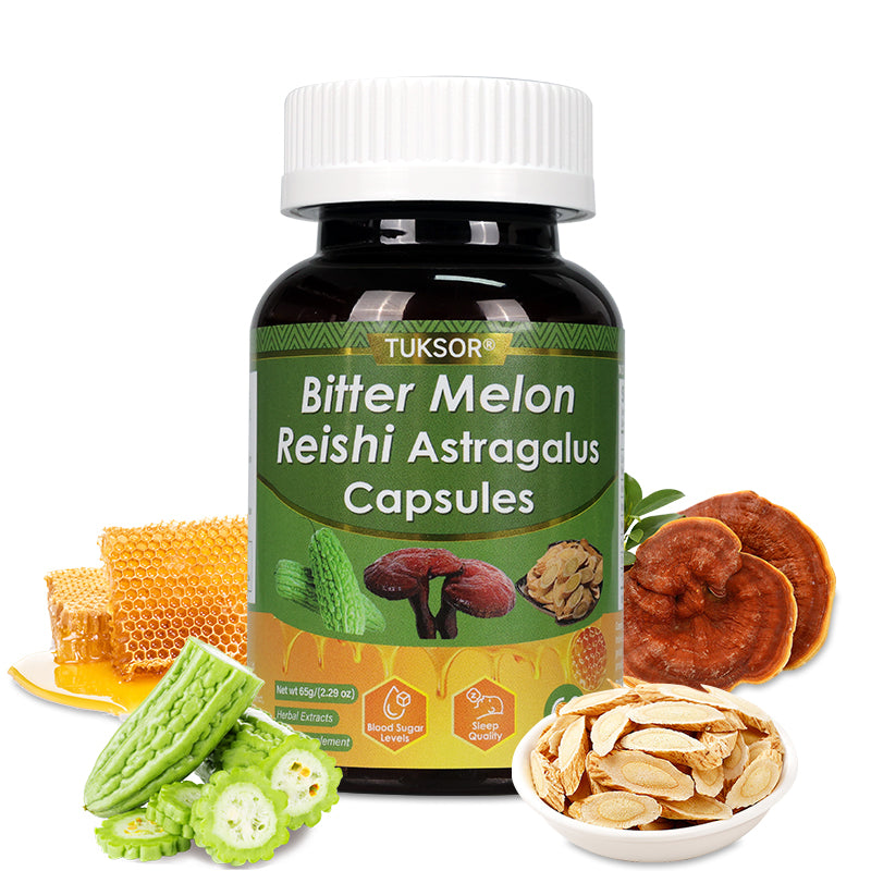 TUKSOR Bitter Melon Reishi Astragalus Capsules: Natural Blood Sugar Support, Immune Booster, Stress Relief, Enhanced Sleep Quality, and Vital Energy Boost