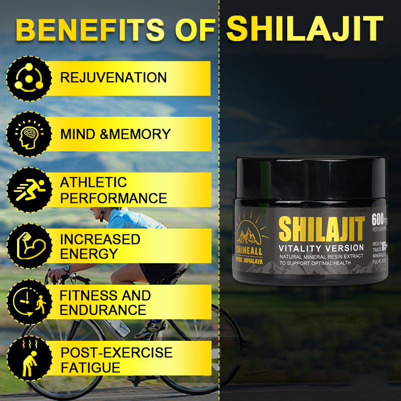 “VITALITY” version of SHILAJIT, with improved SHILAJIT purification technology, rich in trace minerals and fulvic acid, specifically designed to increase vitality, improve concentration, and increase physical performance, for both men and women.